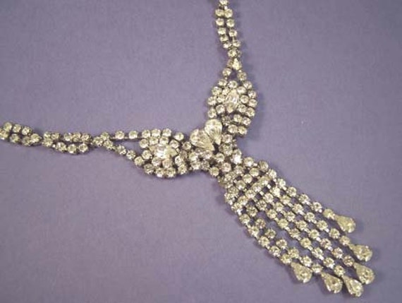 Vintage Bridal Cascading Rhinestone Necklace - image 2