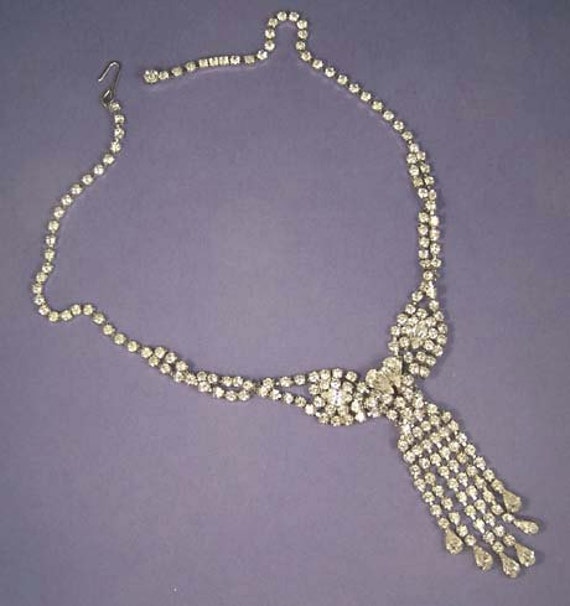 Vintage Bridal Cascading Rhinestone Necklace - image 3