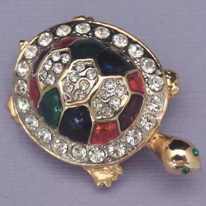 Vintage Turtle Brooch with Vintage Austrian Crystals and Red Blue Green Enamel image 3