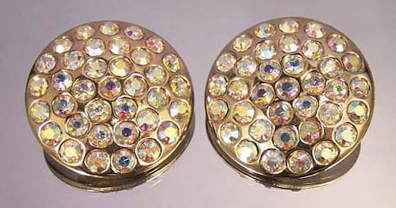 Vintage Aurora Borealis Crystal Disk Earrings / Aurora Borealis Rhinestone Earrings / Wedding Earrings / Bridal Earrings / Wedding Jewelry
