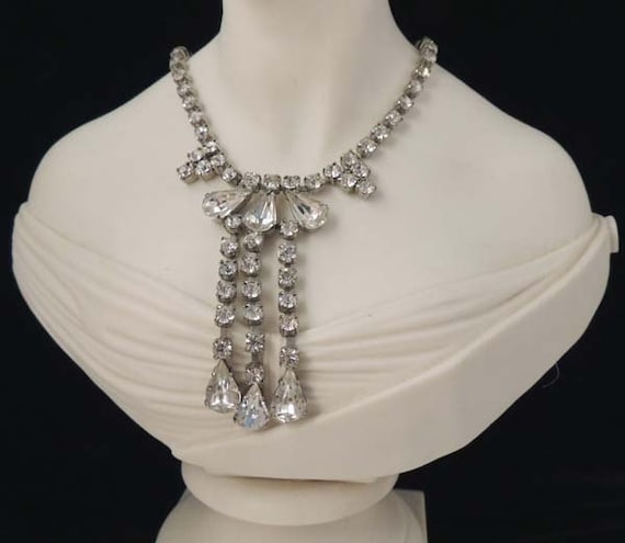 Vintage Rhinestone Necklace, Rhinestone Bridal Nec
