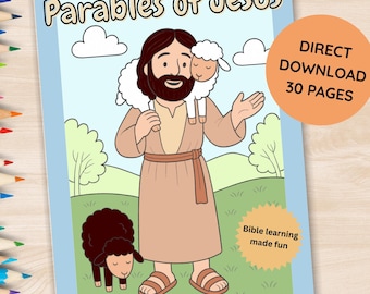Parables of Jesus Story & Coloring Book, Kids Bible Activities (Digital Download)