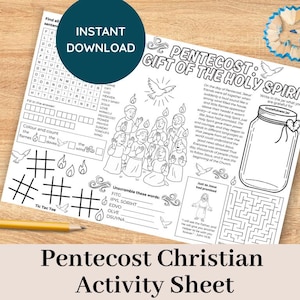 Pentecost Activity Placemat Kids Sunday School Activity Sheet Printable For Kids Pentecost Craft Whitsun Whit Sunday Bible Coloring Page