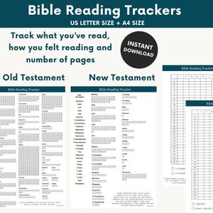 Bible Reading Tracker Printable Daily Bible Study Books of the Bible Old Testament New Testament Chapter Log Christian Printable