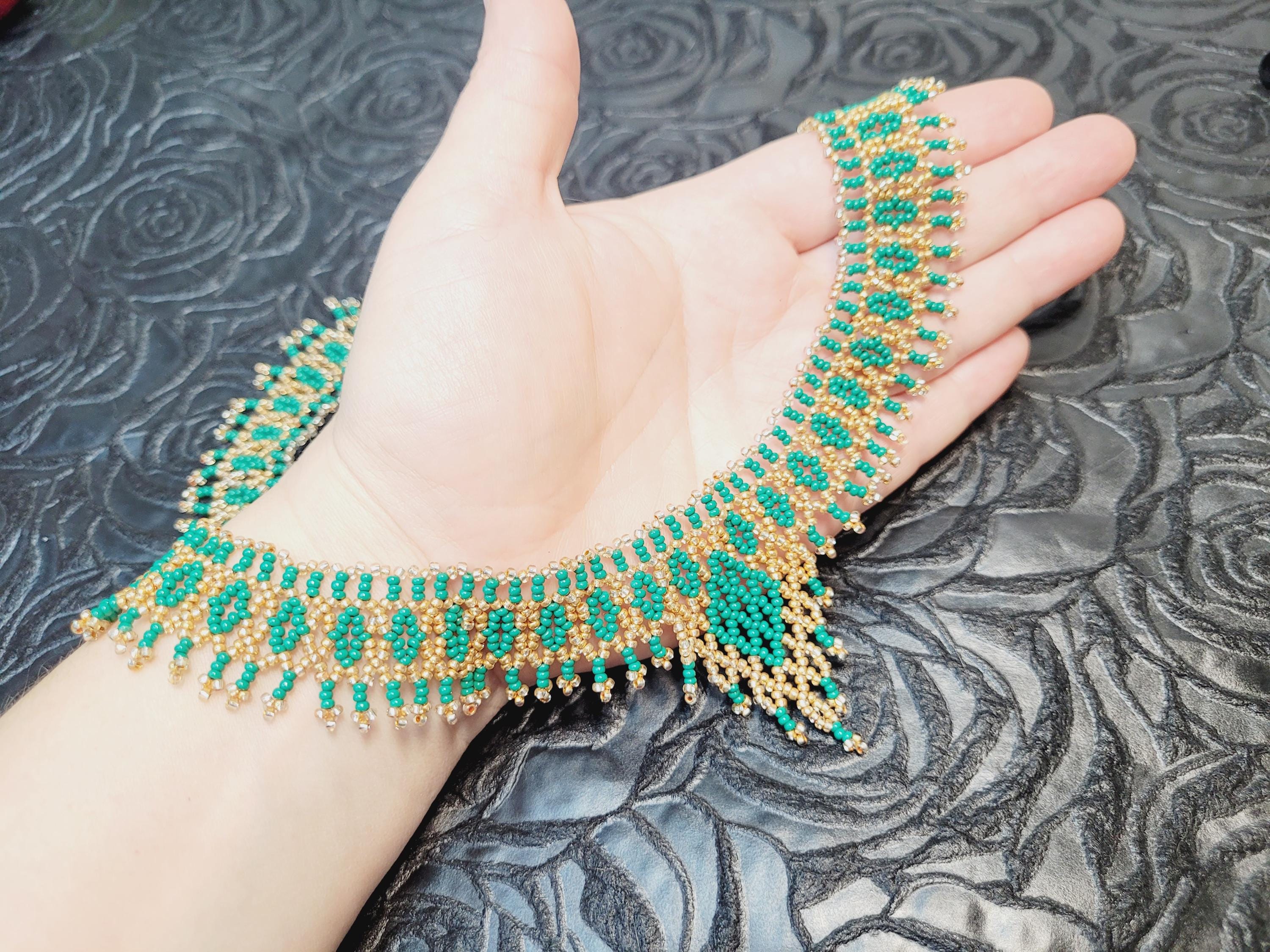 Beaded Choker Boho Style Beads Green Necklace With Gold in 
