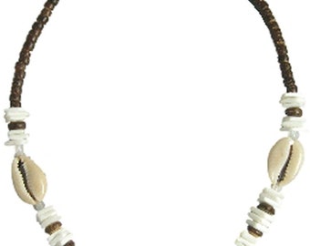 Philippines Cowrie Shell Brown Coco White Chips Puka Shell Necklace