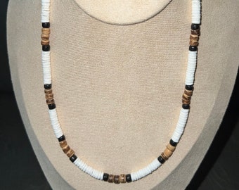 Philippines Tropical Necklace: White Clam Shells & Coconut Beads