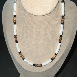 Philippines Mens and Womens Tropical Summer Beach Surfer Necklace From the Philippines, White Ark Shells, Coconut Beads