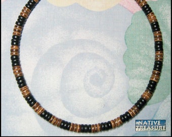 Philippines Mens and Womens Summer Beach Surfer Necklace, Brown and Black Coco Beads, Necklace or Bracelet - 8mm (5/16&quot;) - 7&quot; to 24&quot;