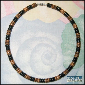 Philippines Mens and Womens Summer Beach Surfer Necklace, Brown and Black Coco Beads, Necklace or Bracelet - 8mm (5/16&quot;) - 7&quot; to 24&quot;