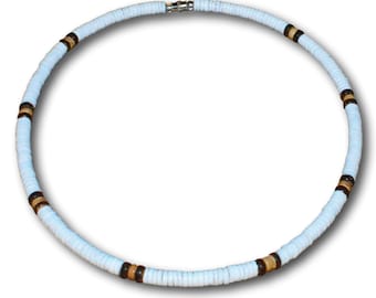 White Clam Shell Necklace for Men & Women, Philippines Handmade Coconut Bead Tropical Beach Jewelry
