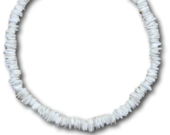 Philippines Mens and Womens Tropical Summer Beach Surfer Necklace, Tropical White Rose Clam Chips Puka Shell Beach Necklace with Seed Beads