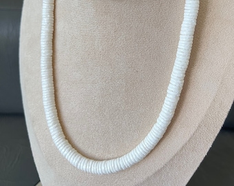 Philippines White Clam Heishe Puka Shell Necklace - 8mm (5/16")