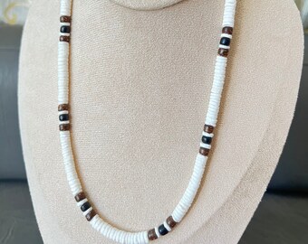 Philippines Puka Shell Necklace: White Clam Shell & Coconut Beads
