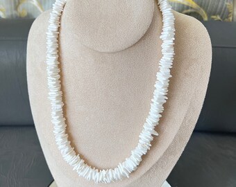 Philippines Mens and Womens Tropical Summer Beach Necklace, White Rose Clam Chips Ark Shells