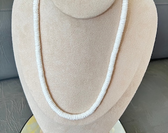 White Clam Heishe Puka Shell Necklace: Tropical Beach Jewelry