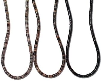 Philippines Men's and Women's Puka Shell Necklace 3-Pack – Graylip, Brownlip & Blackpen Heishi Shells, Handmade Tropical Jewelry