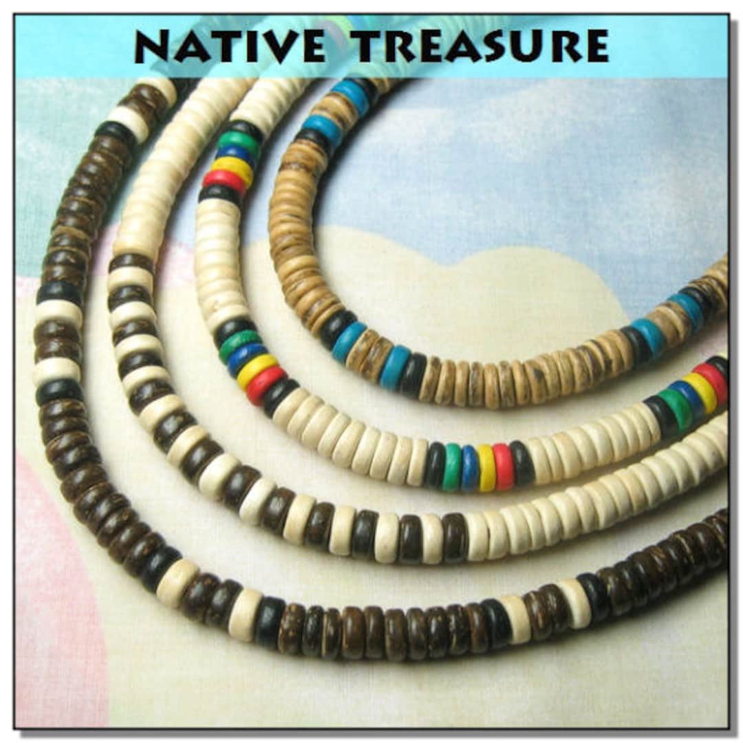 Native Treasure Set of 4 Wood Coco Shell Necklaces Surfer 
