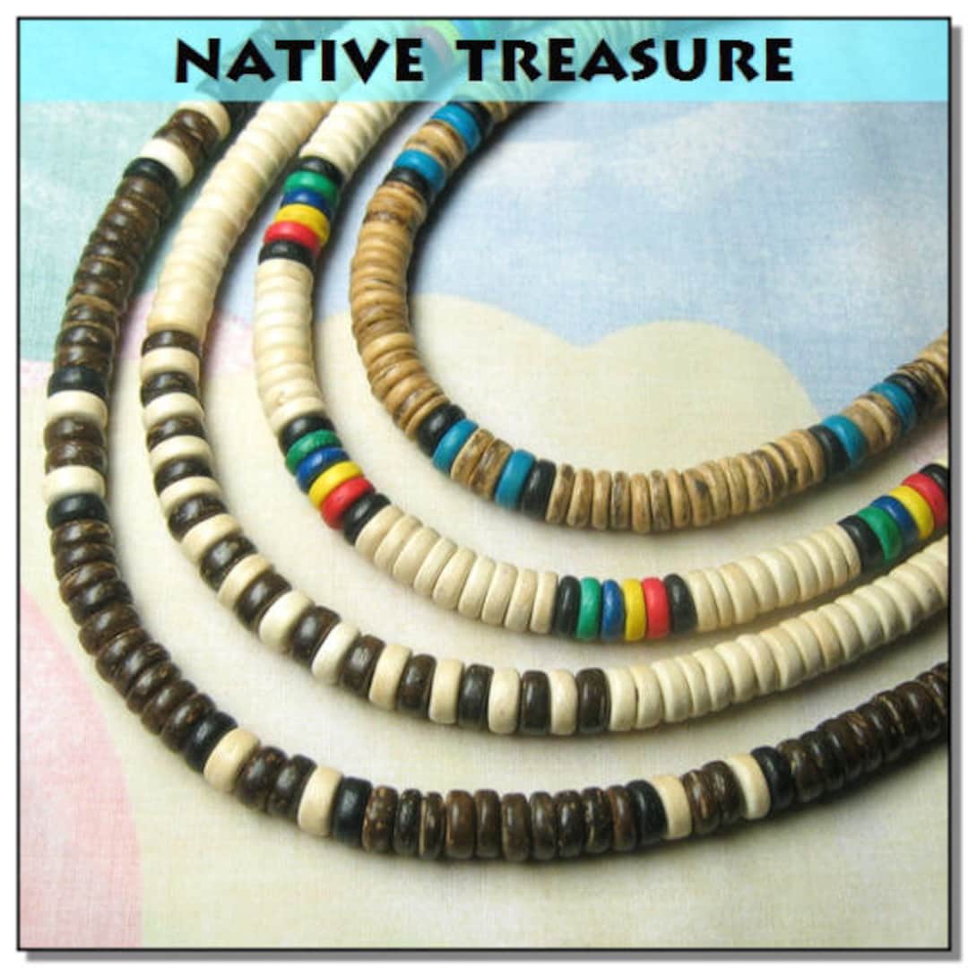 Native Treasure Set of 4 Wood Coco Shell Necklaces Surfer Beaded ...