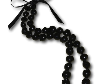 Handmade Authentic Black Kukui Nut Lei Necklace - Unisex Hawaiian Polynesian Graduation Jewelry