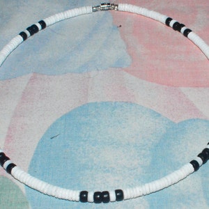 Native Treasure - Necklace or Bracelet - Smooth White Puka Shell, Black Coco Beads 7" to 30"