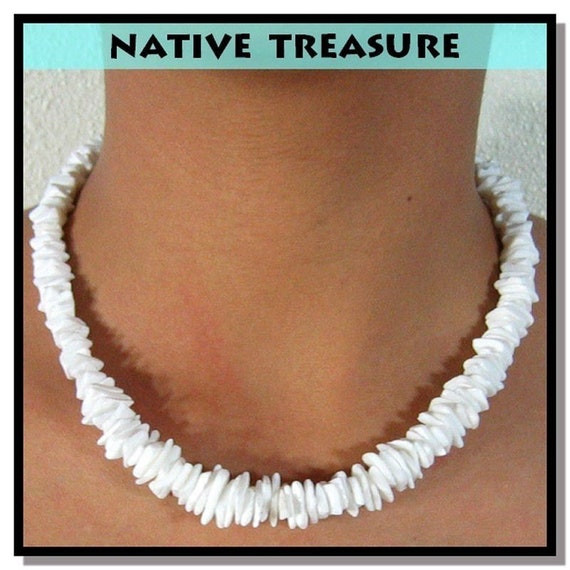 Native Treasure White Rose Clam Chips Puka Shell Necklace Genuine Tropical Shell Necklace