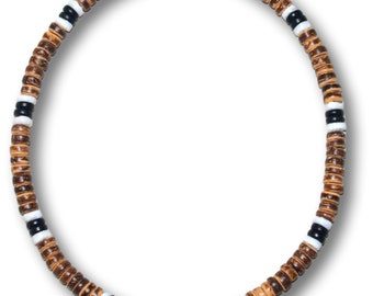 Green Nipa Hut 5mm Light Brown Coco Bead Hawaiian Surfer Necklace with Puka Shell & Black Coco Bead Accents Barrel Lock Green Nipa Hut 5mm Light Brown Coco Bead Hawaiian Surfer Necklace with Puka Shell & Black Coco Bead Accents Barrel Lock