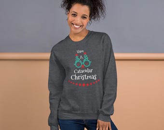 Felpa natalizia Catacular, , Felpa con gatto per le feste, Maglione invernale da uomo, Felpa calda e accogliente da donna, Regali per le feste, T-shirt per animali domestici