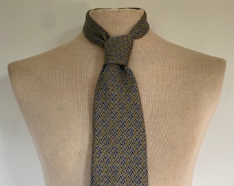 Vintage 1970s wide blue and green printed silk tie