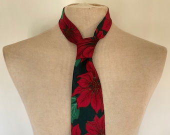 Vintage 1990s printed cotton poinsettia tie MADE IN USA