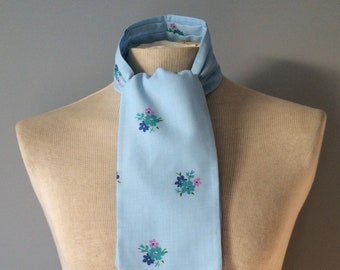 Sale!!! Handmade baby blue 1970s flower power cravat *MADE IN ENGLAND*