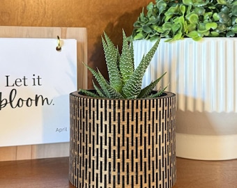 Wooden Succulent Flowerpot Cover & Pot, Indoor Wood Planter Pot, Modern Geometric Plant Holder, Flower Pot Cover, Minimalist Boho Decor Gift