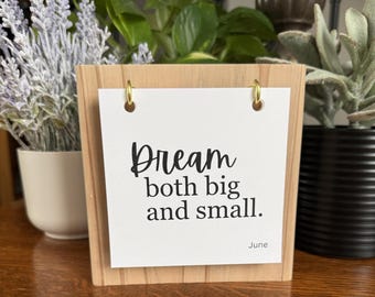 Affirmation Monthly Calendar with Wood Stand, Organic Modern Perpetual Desk Calendar, Inspirational Home Decor