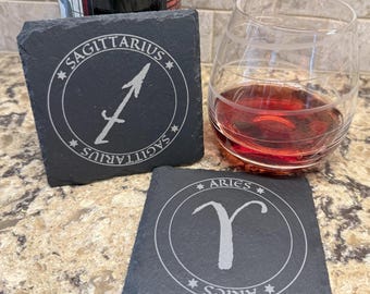 Engraved Slate Zodiac Coasters, Astrology Gift, Horoscope Star Sign Coaster