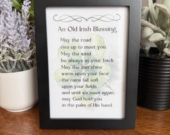 Old Irish Blessing Wall Art Print May the Road Rise Up to Meet You Shamrock Watercolor Decor Christian Home Gift St Patricks Day Decor Theme