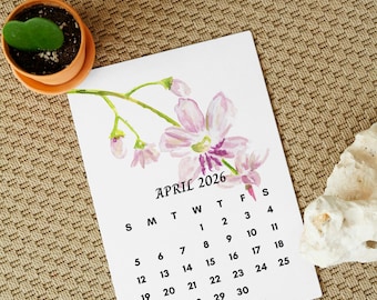 2026 Watercolor Floral 5x7 Calendar Cards – Flower Desk Calendar with Delicate Botanical Designs