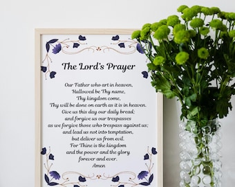 The Lord's Prayer Art Print, Christian Scripture Home Decor, Our Father Prayer Print, Wedding Gift, Religious Gospel Matthew & Gospel Luke