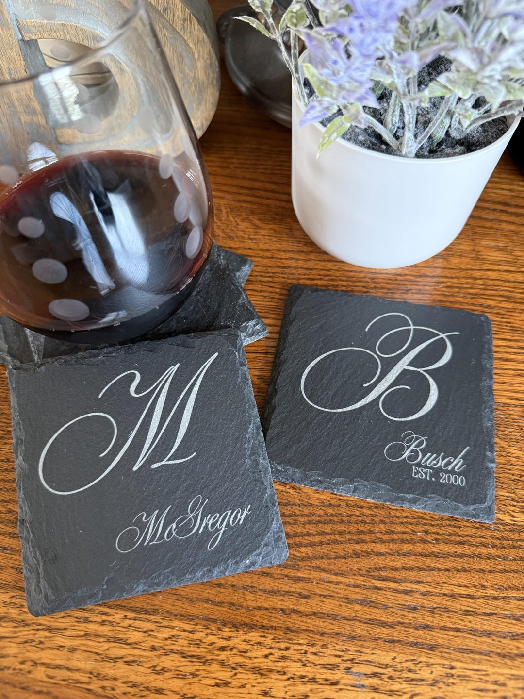 Personalized Name Coasters Set of 4, Natural Slate Stone Custom Laser ...