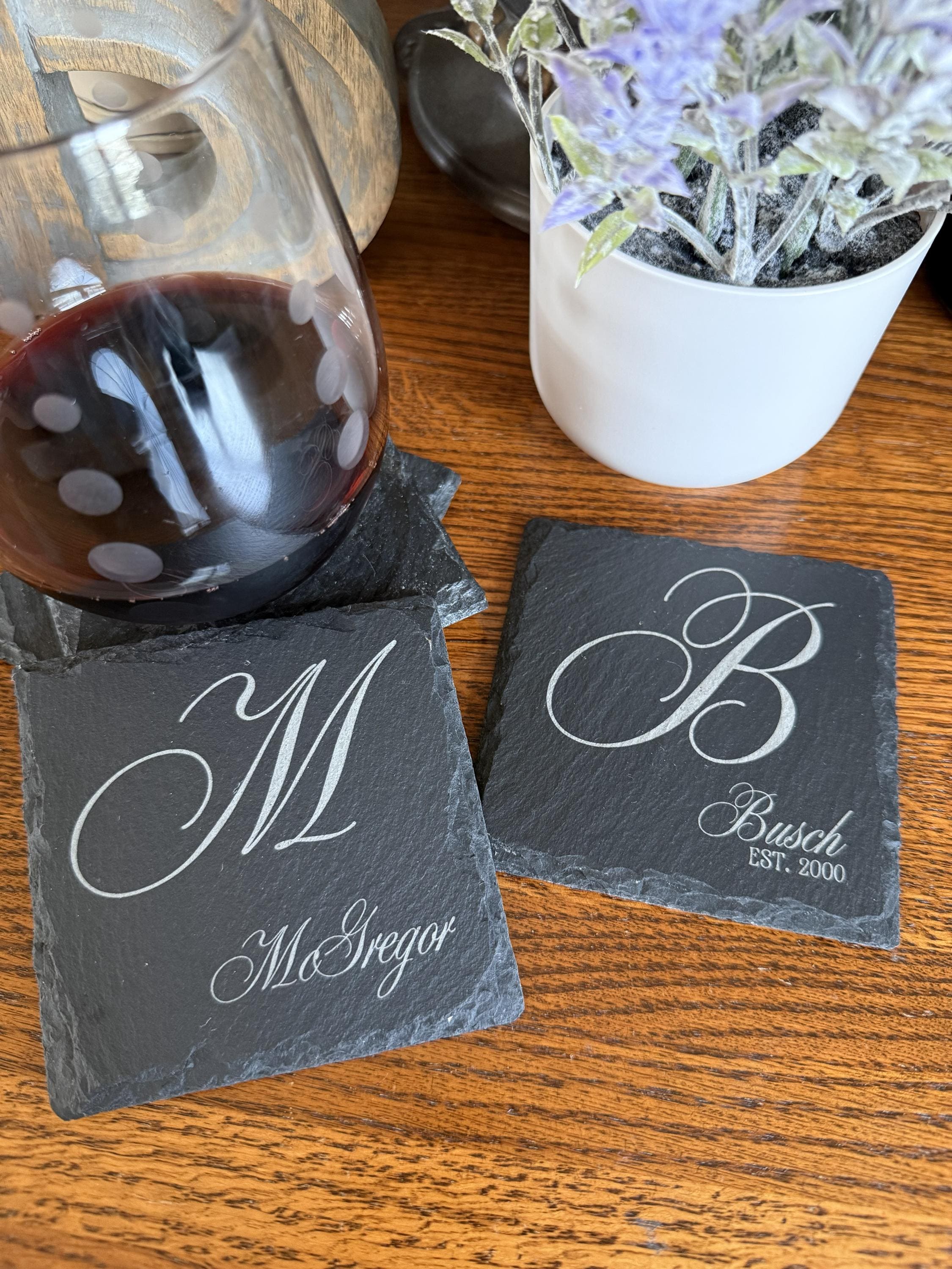 Personalized Name Coasters Set of 4, Natural Slate Stone Custom Laser ...