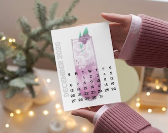 2026 Cocktails Desk Calendar: 5x7 Monthly Calendar Cards, Watercolor Desk Calendar Cards