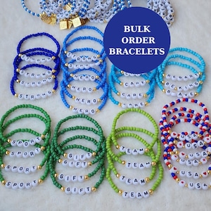 Pulseras de cuentas personalizadas (pedido al por mayor) y regalos de fiesta personalizados para equipos de palabras.