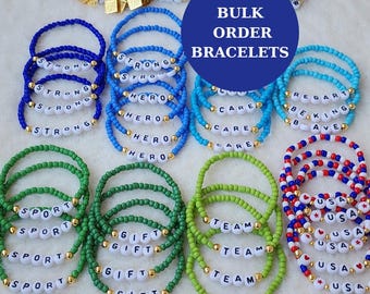 Personalized Beaded Bracelets Bulk Order, Custom Word Team Party Favors