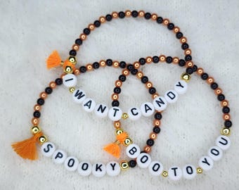 Personalized Halloween Beaded Bracelet: Spooky Party Favor Jewelry