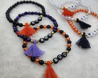 Custom Halloween Beaded Bracelet: Spooky Party Favor, Kids Costume Jewelry