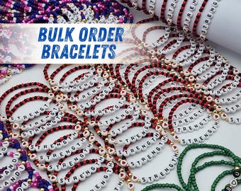 Personalized Beaded Word Bracelet: Bulk Order Custom Name Bracelets , Cancer Fundonation, Friendship Gift