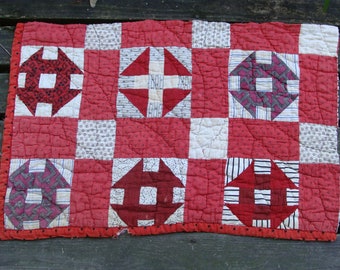 Antique Farmhouse Quilt Piece ~ Hand quilted ~ Over 100 years old ~ Monkey Wrench