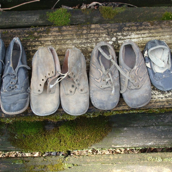 Collection of 4 pairs of very Old Grungy Baby Shoes