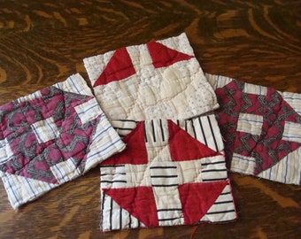 4 Antique Primitive Cutter Quilt Small Pieces ~ slow stitch ~ journal ~ sewing
