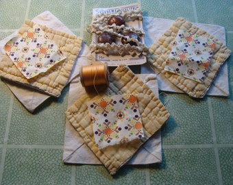 Quilt on Quilt Piece ~ Rick Rack ~ Fabric  Snappet ~ Button ~ Cotton Thread~ 3 Little kits ~ Vintage quilt ~ Slow Stitch ~ Sewing ~ Journal