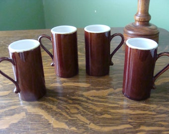 Set of 4 Short Mid Century Brown Espresso Cups